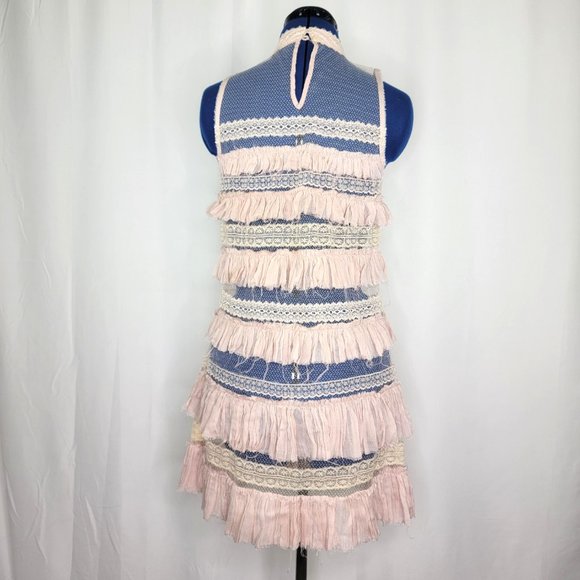 Free People One Tiered Ruffle Gauze Mesh Boho Mini Dress Size XS - Picture 3 of 8